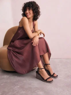 Next Chocolate Brown Square Toe Espadrille Wedge Heels Clearance