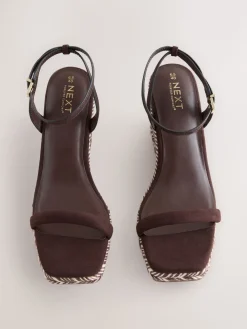 Next Chocolate Brown Square Toe Espadrille Wedge Heels Clearance