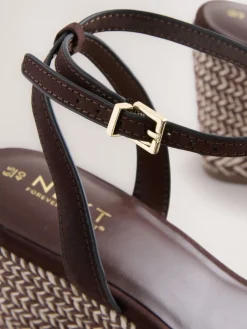 Next Chocolate Brown Square Toe Espadrille Wedge Heels Clearance