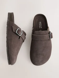 Next Standard Fit Leather Footbed Clogs Chocolate Brown Sale