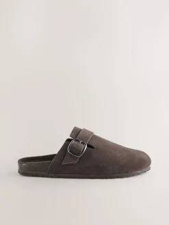 Next Standard Fit Leather Footbed Clogs Chocolate Brown Sale
