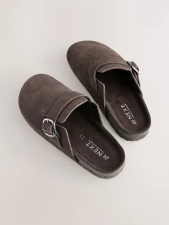 Next Standard Fit Leather Footbed Clogs Chocolate Brown Sale