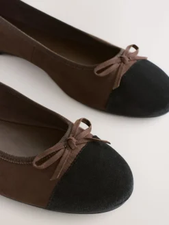 Next Chocolate Brown Standard/Wide Fit Round Toe Ballerina Shoes Clearance