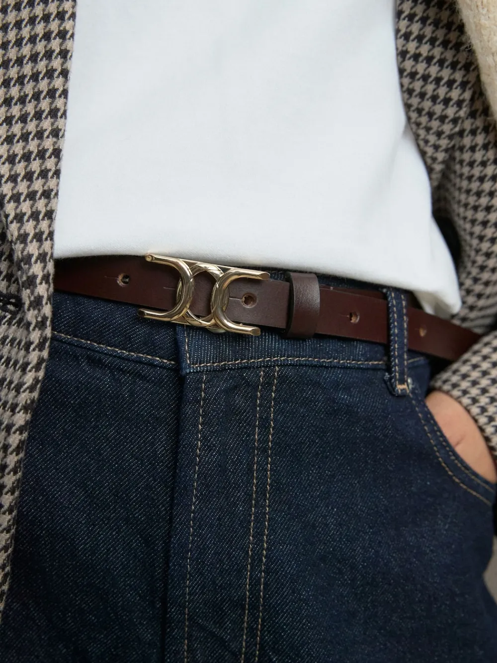 Next Statement Buckle Skinny Leather Belt Chocolate Brown Hot