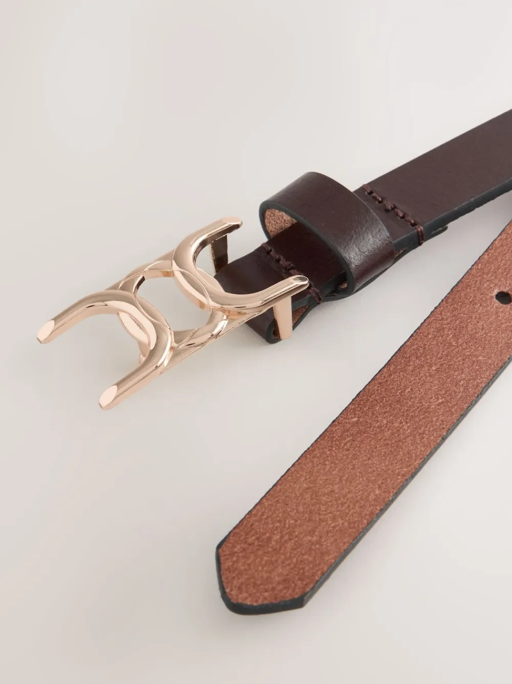 Next Statement Buckle Skinny Leather Belt Chocolate Brown Hot