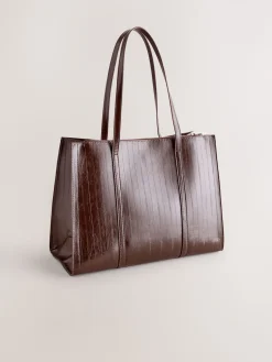 Next Structured Tote Bag Chocolate Brown Outlet