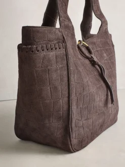 Next Chocolate Brown Suede Croc Effect Shoulder Bag Discount