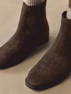 Next Chocolate Brown Suede Embossed Standard/Wide Fit Forever Comfort® Chelsea Ankle Boots