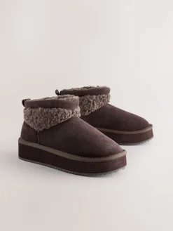 Next Faux Fur Borg Platform Boots Chocolate Brown Suede Online