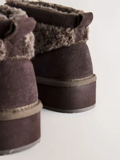 Next Faux Fur Borg Platform Boots Chocolate Brown Suede Online