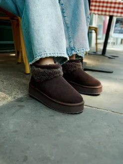 Next Faux Fur Borg Platform Boots Chocolate Brown Suede Online