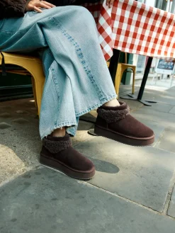 Next Faux Fur Borg Platform Boots Chocolate Brown Suede Online