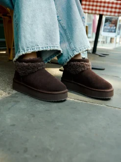 Next Faux Fur Borg Platform Boots Chocolate Brown Suede Online