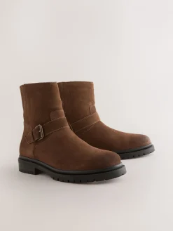 Next Forever Comfort® Biker Ankle Boots Chocolate Brown Suede New