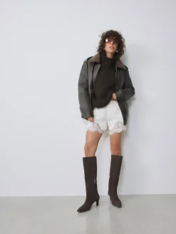 Next Forever Comfort® Knee High Chisel Toe Heeled Boots Chocolate Brown Suede New