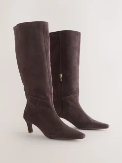 Next Forever Comfort® Knee High Chisel Toe Heeled Boots Chocolate Brown Suede New