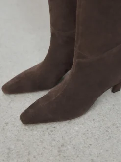 Next Forever Comfort® Knee High Chisel Toe Heeled Boots Chocolate Brown Suede New