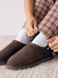 Next Suede Shoot Slippers Chocolate Brown Discount