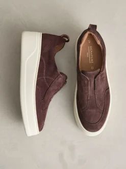 Next Signature Leather Chunky Wedge Platform Trainers Chocolate Brown Suede Outlet