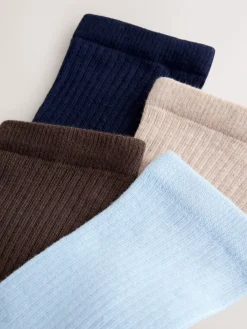 Next Ribbed Ankle Socks 4 Pack Chocolate Brown/Blue Sale