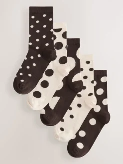 Next Ankle Socks 5 Pack Chocolate Brown/White Spot Discount