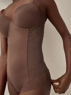 Next DD+ Firm Tummy Control Lightly Padded Lace Body Chocolate Nude Sale