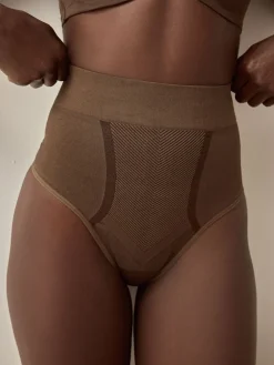Next High Waist Thong Seamless Firm Tummy Control Shaping Briefs Chocolate Nude New
