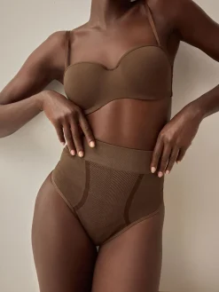 Next High Waist Thong Seamless Firm Tummy Control Shaping Briefs Chocolate Nude New