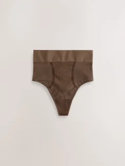 Next High Waist Thong Seamless Firm Tummy Control Shaping Briefs Chocolate Nude New