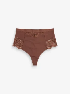 Next Tummy Control Light Shaping High Waist Thongs 2 Pack Chocolate Nude New