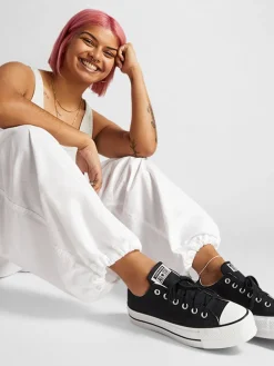 Converse Platform Lift Chuck Ox Trainers Black/White Sale