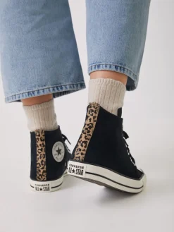 Converse Chuck Taylor Suede All Over High Trainers Leopard Black Clearance