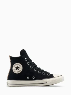 Converse Chuck Taylor Suede All Over High Trainers Leopard Black Clearance