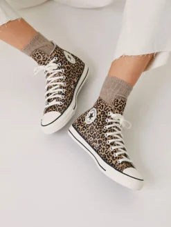 Converse Chuck Taylor Suede All Over High Trainers Leopard Brown Outlet