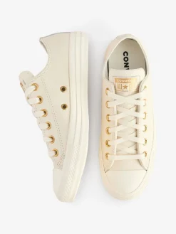 Converse White/Gold Chuck Taylor All Star Mono Leather Low Trainers Discount