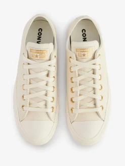 Converse White/Gold Chuck Taylor All Star Mono Leather Low Trainers Discount