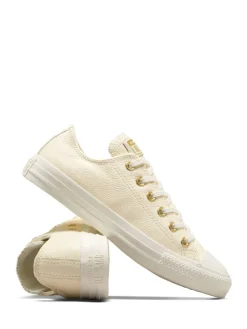 Converse White/Gold Chuck Taylor All Star Mono Leather Low Trainers Discount