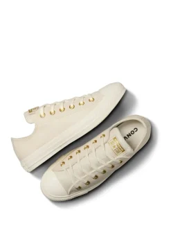 Converse White/Gold Chuck Taylor All Star Mono Leather Low Trainers Discount
