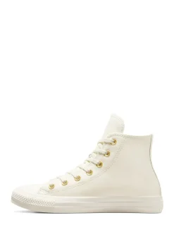 Converse White/Gold Chuck Taylor All-Star Mono Leather High Trainers Discount