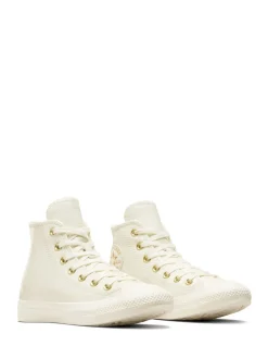 Converse White/Gold Chuck Taylor All-Star Mono Leather High Trainers Discount