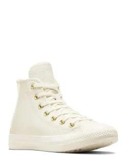 Converse White/Gold Chuck Taylor All-Star Mono Leather High Trainers Discount