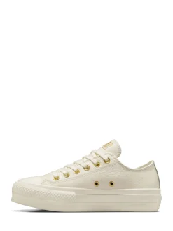 Converse White/Gold Chuck Taylor All Star Lift Mono Leather Low Trainers Hot