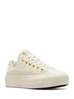 Converse White/Gold Chuck Taylor All Star Lift Mono Leather Low Trainers Hot