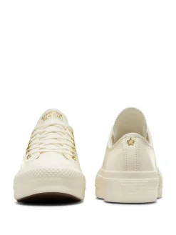 Converse White/Gold Chuck Taylor All Star Lift Mono Leather Low Trainers Hot