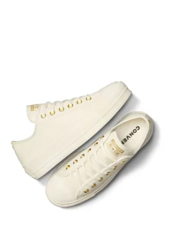 Converse White/Gold Chuck Taylor All Star Lift Mono Leather Low Trainers Hot