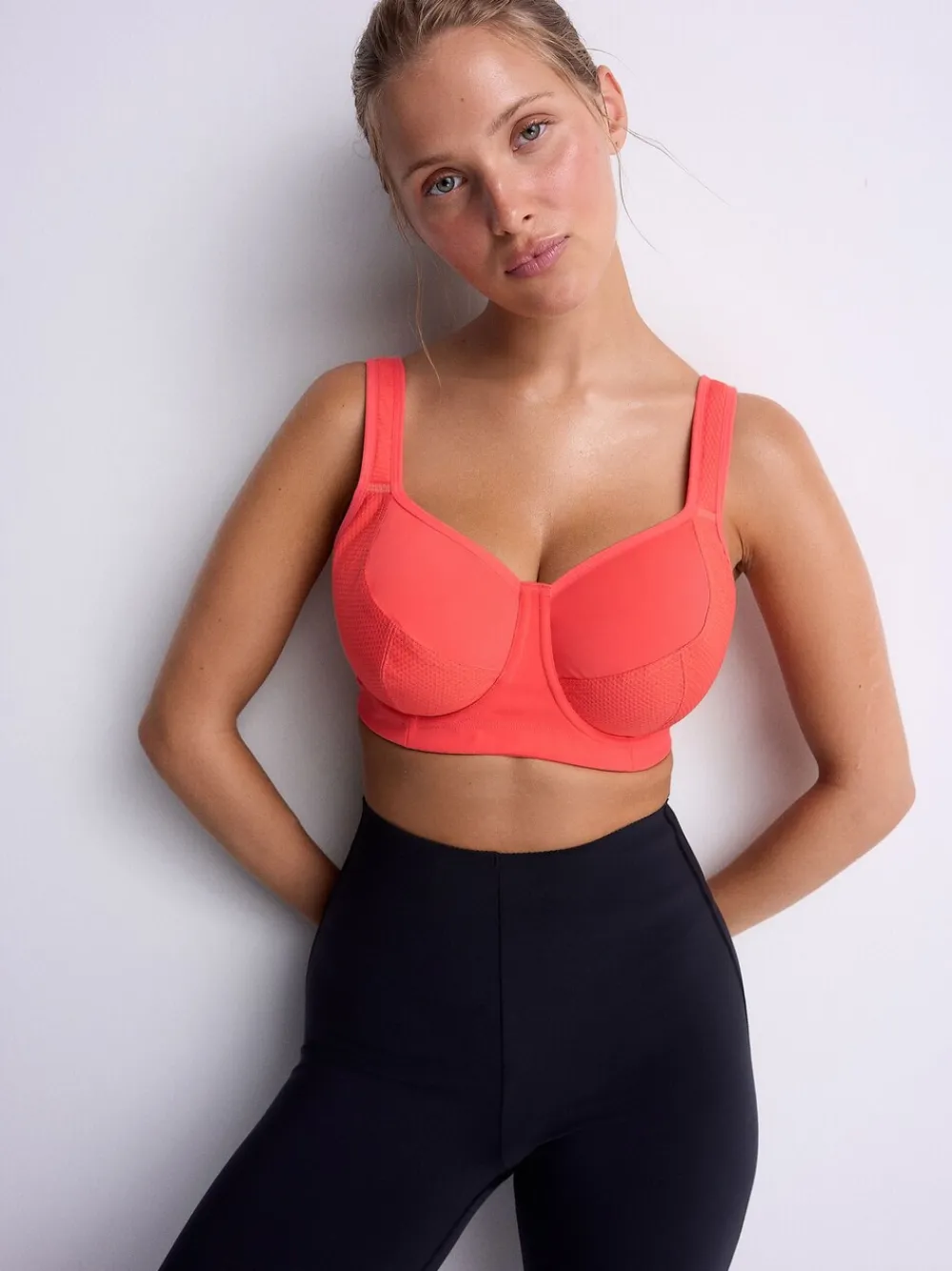 Next DD+ Non Pad Full Cup Dry Tech High Impact Sports Bra Coral Pink Hot
