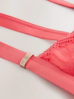 Next Coral Pink Lace Shaping Tummy Control Swimsuit Clearance