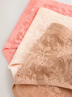 Next Midi All-Over Lace No VPL Knickers 3 Pack Coral Pink Online