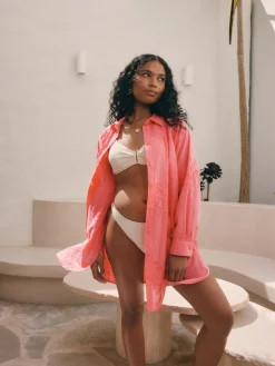 Next Textured Cornelli Cover-Up Shirt Coral Pink Outlet