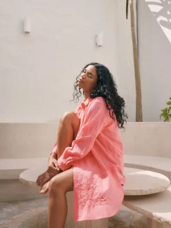 Next Textured Cornelli Cover-Up Shirt Coral Pink Outlet